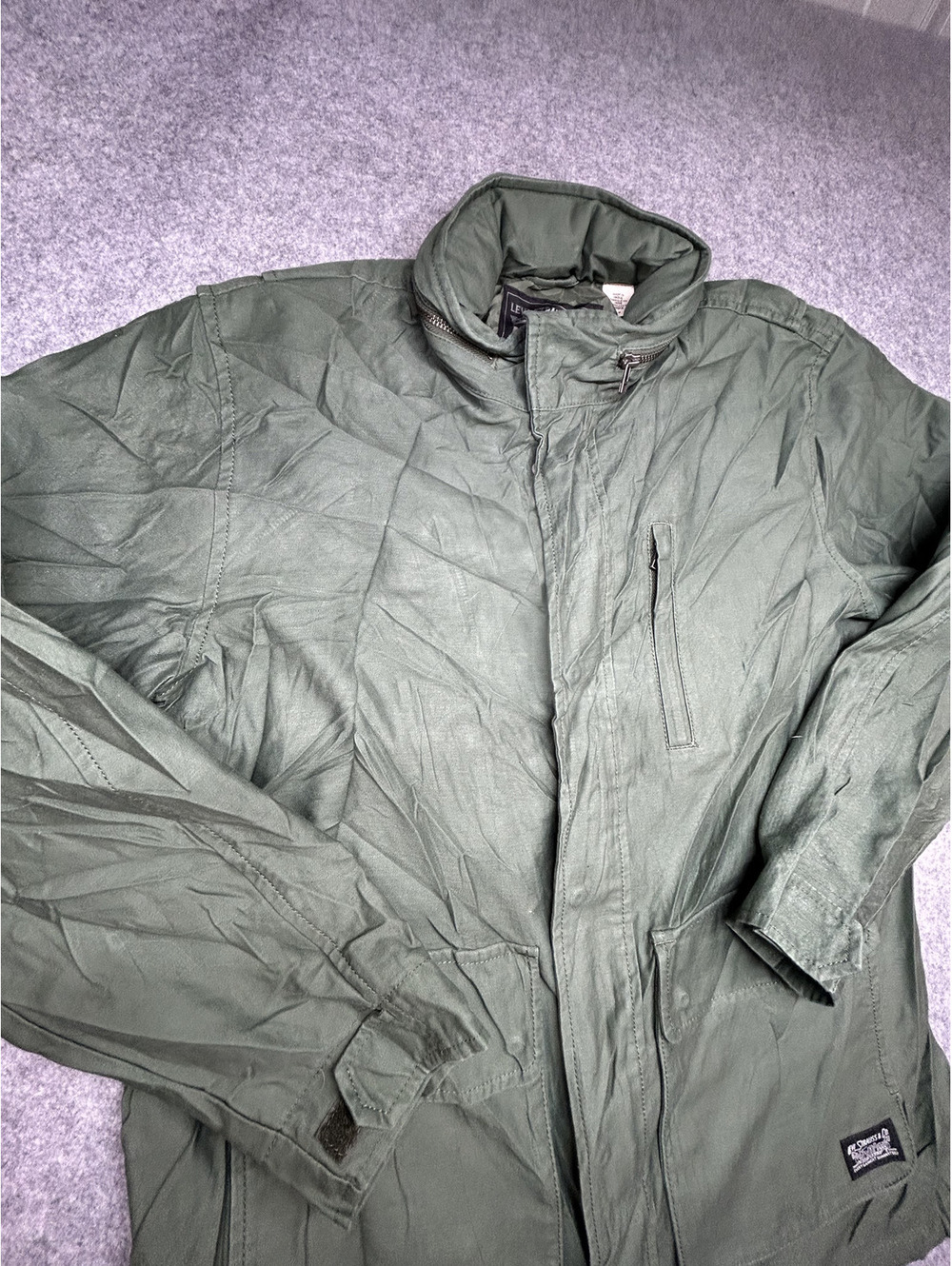 Levi Strauss Water Resistant Shell Utility Jacket Mens M Olive Packable Hood